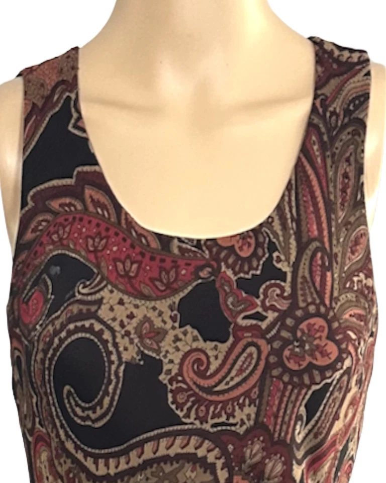 Studio 1 Petite 连衣裙棕色佩斯利无袖及膝套衫 8P 码 — 第 2/4 张图片