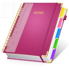 Hardcover Multi Subject Spiral Notebook with Tabs, Large B5 for Work rose red