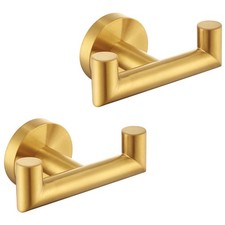 Brushed Gold Double Towel Hook 2 Pack 304 Stainless Steel Wall Mounted