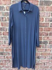 NWT Eileen Fisher Ocean Blue Silk Georgette Calf Length L/S Shirt Dress 398 M