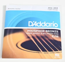 D'Addario EJ16 Phosphor Bronze acoustic guitar strings, Light.012-.053