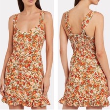 FAITHFUL THE BAND Lou Lou Mini Dress Sz 2 Sweetheart neckline Orange Tan Floral