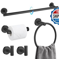 TQKAG Matte Black Bathroom Hardware Set 5 Pieces, SUS304 Stainless Steel Towel