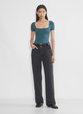 Aritzia Original Contour Manner Square Neck Bodysuit Blue Large NEW