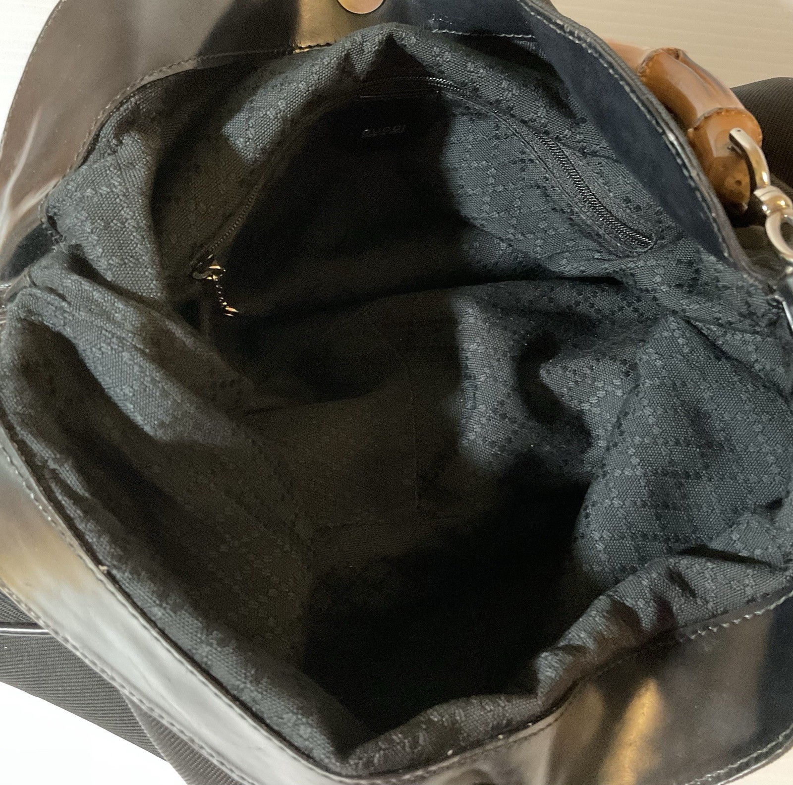 Authentic Gucci Vintage Black Nylon Hobo Bag With Bamboo Handle thumbnail 9