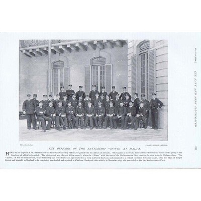 Offiziere des Schlachtschiffes HMS Howe bei Malta - antiker Druck 1896