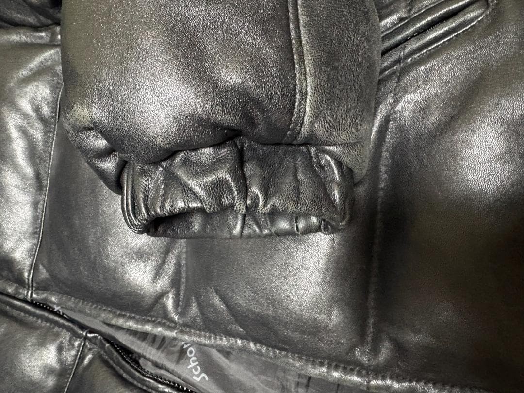 Schott Black Full Leather Down Jacket Heavyweight… - image 20