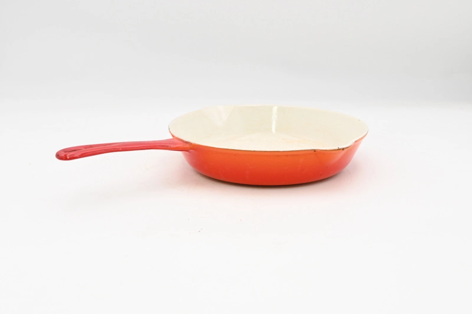 Vintage 9.75" Descoware Special Orange Enameled Cast Iron Skillet Pan Belgium