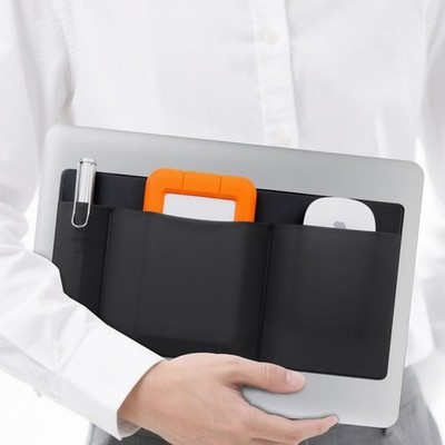 3-Pocket Stick on Laptop Pouch, Mouse, External Hard Drive SSD Holder, Black