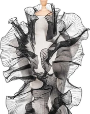 OIIKI Ruffle Pleated Organza Lace Trims 5 Yards, Black Chiffon 