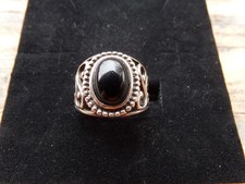 VINTAGE 925 STERLING SILVER OVAL BLACK ONYX Color RING SIZE 7.5