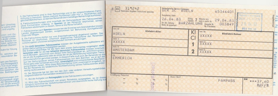 (T02) Deutsches Reisebüro DB-Fahrschein 1983 – Köln-Amsterdam - Bild 2 von 3