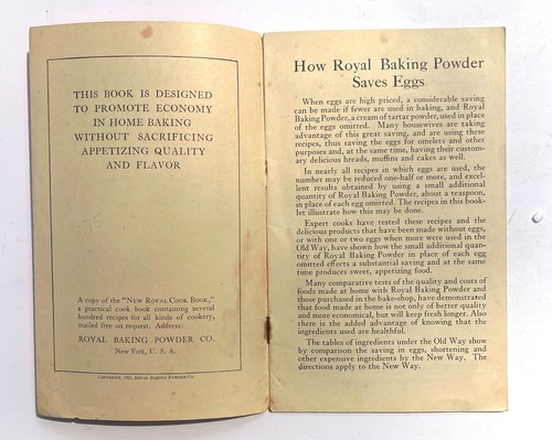 1923 Royal Baking Powder 55 Ways to Save Eggs Booklet Cook Book Recipes Vintage - Picture 3 of 5