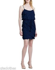 LAUNDRY $295 NEW Sexy Blue Spaghetti Straps Ruffled Tiered Belted Dress M QCO