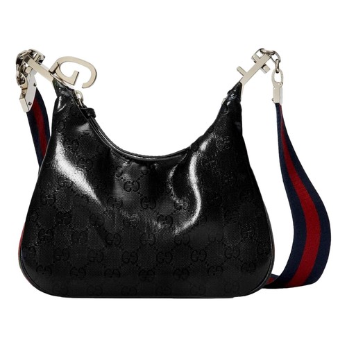 Gucci Attache Web Stripe Small Shoulder Bag Black Leather NEW - Picture 3 of 12