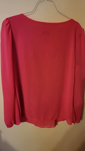 womens blouse size XL hot pink gold gathered at neck L sleeve meiooh faded glor - Picture 14 of 24