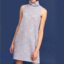 Anthropologie Dress SIZE LARGE Modest High Neck Tweed A-Line Sleeveless Pastel