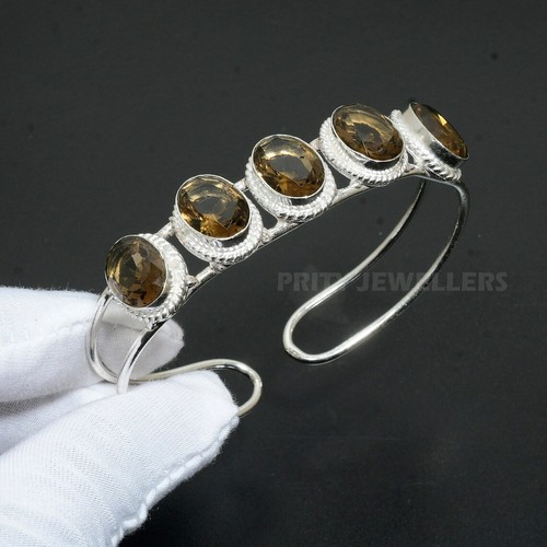 925 Sterling Silver Adjustable Handmade Cuff Bangle Garnet Topaz Quartz Gemstone - Picture 19 of 28