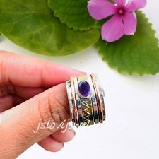 Natural Amethyst Gemstone 925 Sterling Silver Spinner Ring All Size/JL 1123