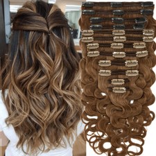 150G  THICK Clip In 100 Real Human Hair Extensions Double Weft Curly Wavy 8PCS