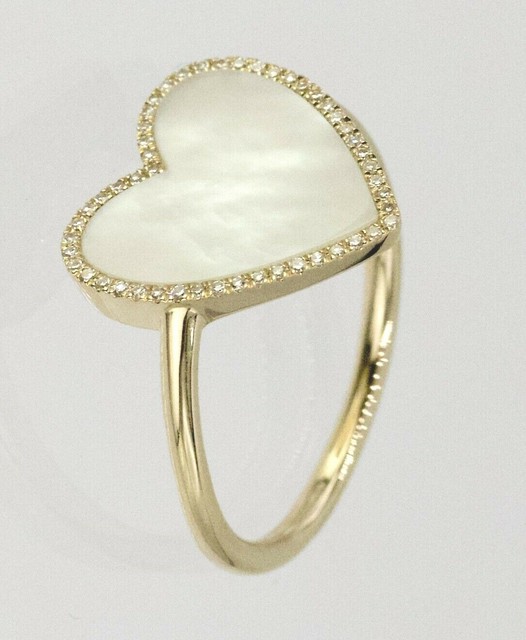 Mother of pearl Heart Ring with Diamond in 14k Gold , D 0.09ct eBay