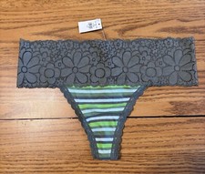 Aerie Women's Candy Lace Cotton Thong Striped Soft Stretchy Green Medium