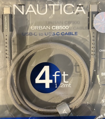 Nautica Urban 4ft Braided Gray USB-C To USB-C 65Watts Hyper Charge Cable * CB500 - Picture 3 of 7