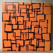 Large 36” X 36” Orange Abstract Print, Canvas Stretched, Ready to Hang