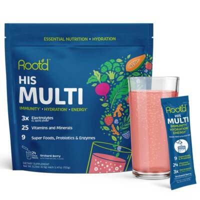 Root'd - Powder Multivitamin + Electrolytes for Men - 24 Stick Packs