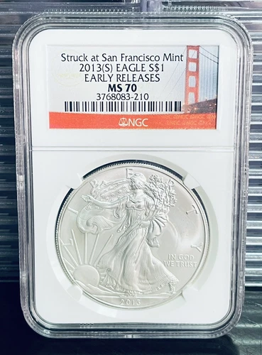 2013 (S) $1 AMERICAN SILVER EAGLE NGC MS70 FR STRUCK AT SAN FRANCISCO MINT LABEL