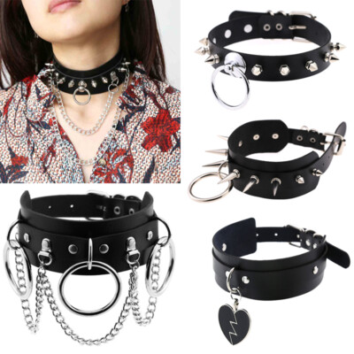 Women Gothic Collar Choker Necklace PU Leather Spike Rivet