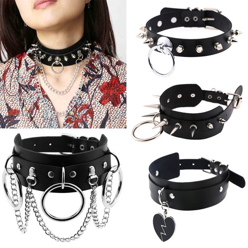 Women Gothic Collar Choker Necklace PU 