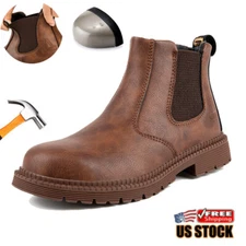 Waterproof Work Boots for Men Slip-on Steel Toe Safety Shoes Sneakers Anti-slip