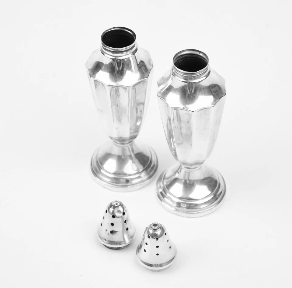 Salero y pimentero vintage Fred Hirsch Co plata esterlina 4,5" de alto peso Foto 3 de 4
