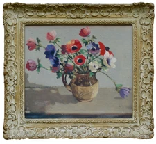 Post Impressionism Oil Painting Still Life With Poppy Flowers English School