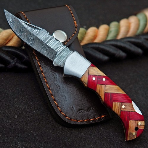 Custom hand forged Damascus steel folding pocket knife + sheath - Picture 39 of 74