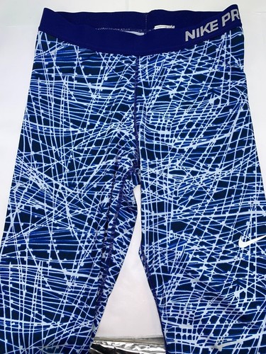 Nike Pro Leggings Damen Medium Blau Weiß Cropped Running Workout Logo - Bild 2 von 8