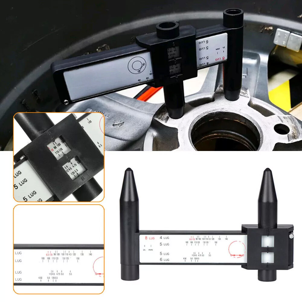 Car Wheel Rim Bolt Pattern Sliding PCD Lugs Measuring Tool Gauge Ruler 8 Holes