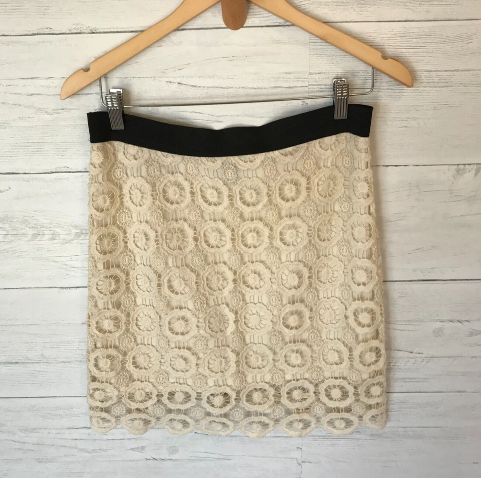 Falda Sello Húmedo Mujer Talla Mediana Marfil Encaje Bordado 100% Algodón Mini Romántico Foto 3 de 4