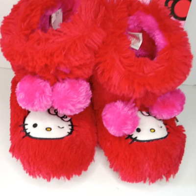 Sanrio Hello Kitty Slippers Girls/Kids Size 11/12 Red Pink Plush Slip-On Bootie