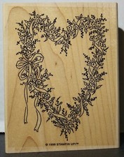 Vintage 1998 Stampin Up Heart Floral Wreath Rubber Stamp