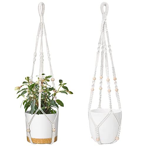 2 Pack 35 Inch Macrame Plant Hanger (Ivory) Indoor Hanging Planter Basket - Picture 1 of 7