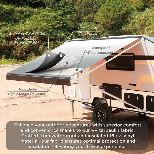 ALEKO Vinyl RV Awning Fabric Replacement 12X8 ft Black Fade Color - Picture 5 of 14