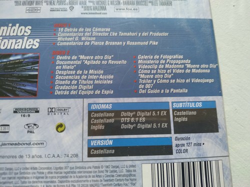 007 James Bond Muere Otro Dia Pierce Brosnan 2 x DVD Español Ingles Region 2 Am - Imagen 3 de 4