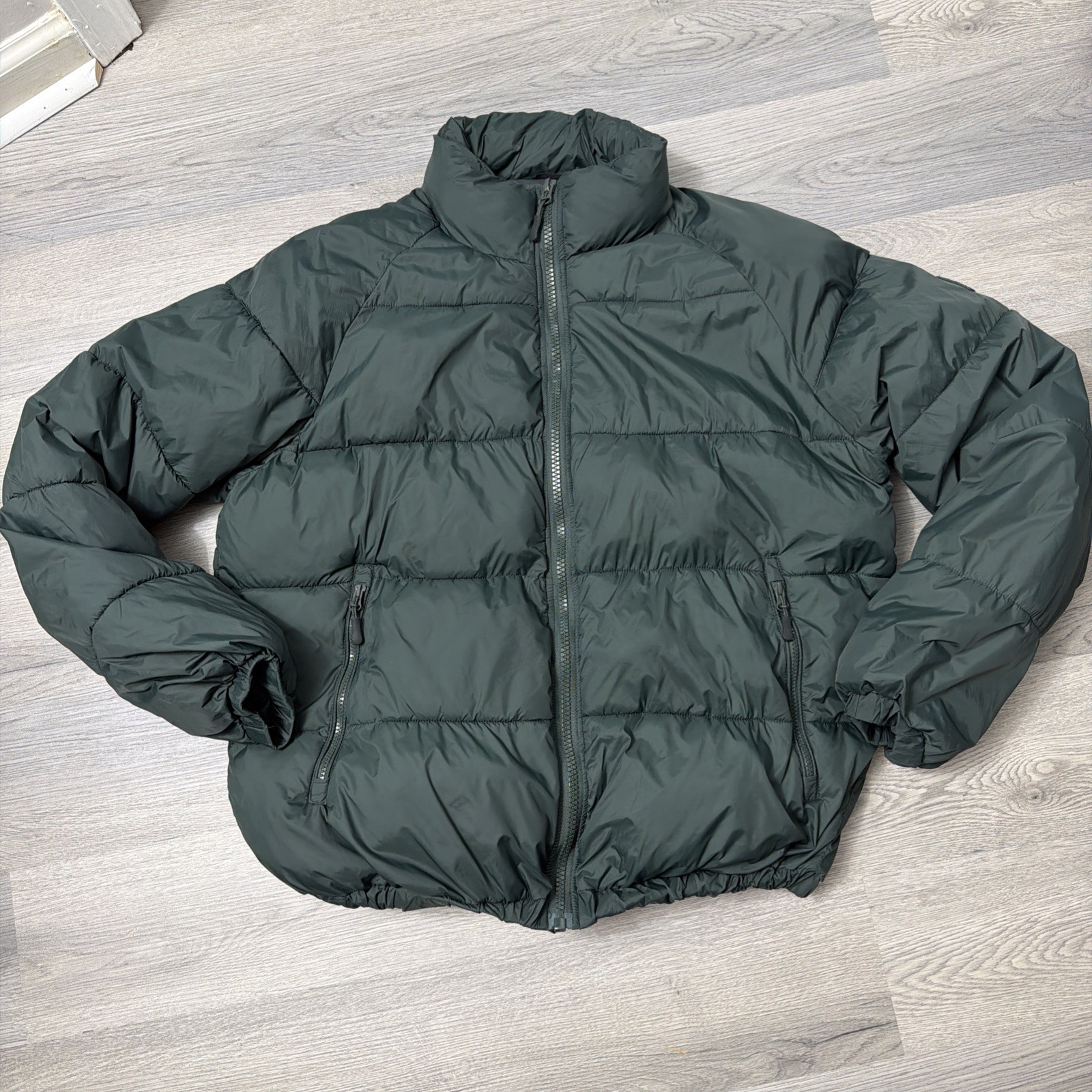 Zara water-repellent puffer jacket XL dark green 6985/303/516