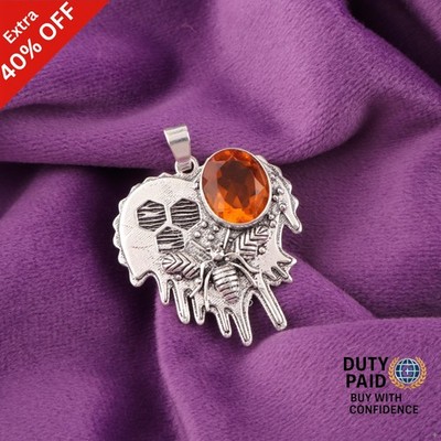 Oval November Citrine Gemstone 925 Silver Handmade Trendy Sister Pendant Jewelry