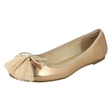 Ladies Spot On Flat Ballerinas With Tassel Bow Trim