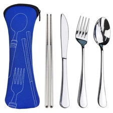 Portable Silverware Set Case Travel Camping Utensils Stainless Steel Cutlery RV