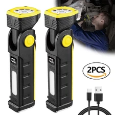 2 Pack Rechargeable LED Work Light Mechanic Flashlight Lamp Magnetic Base Bright
