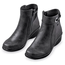 Stylish Knit Trimmed Side Zipper Faux Leather Ankle Boots
